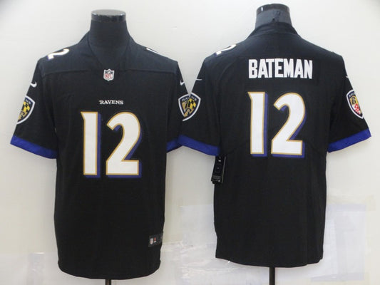 Men's Baltimore Ravens Rashod Bateman #12 Black Game Jersey1