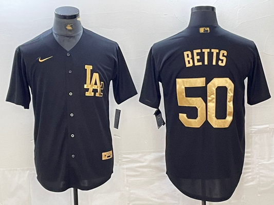Men's Los Angeles Dodgers Mookie Betts #50 Black Limited Player Jersey1