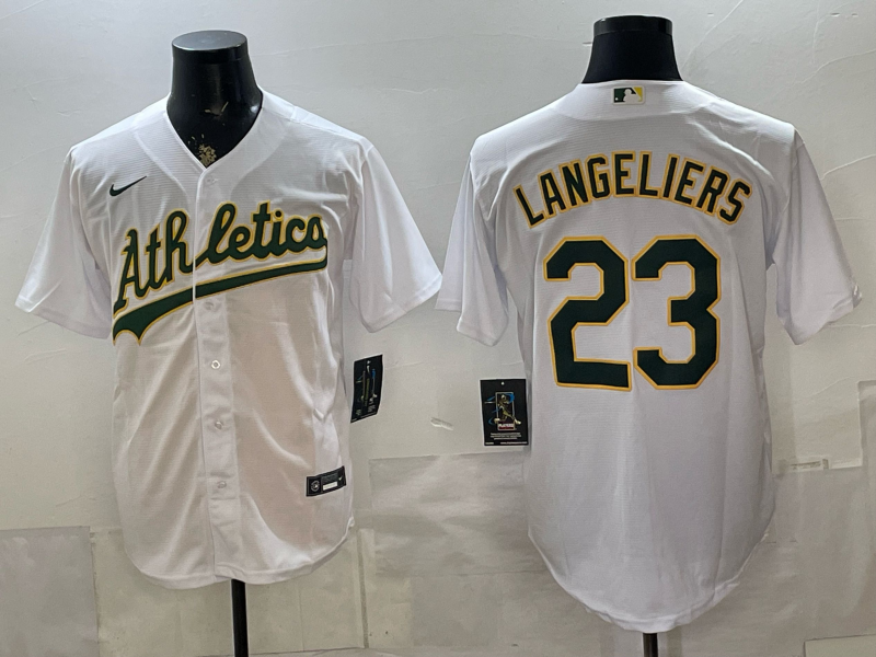 Men's Oakland Athletics Shea Langeliers #23 White Home Replica Jersey
