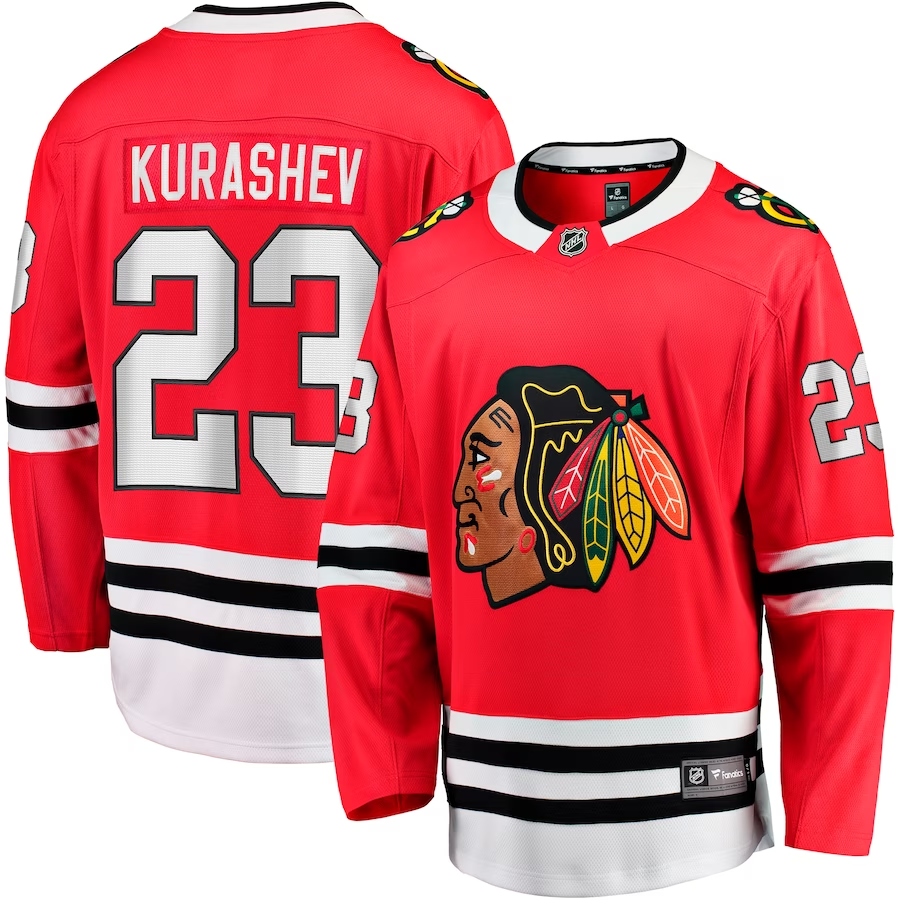 Men's Chicago Blackhawks Philipp Kurashev #23 Red Home Breakaway Player Jersey1