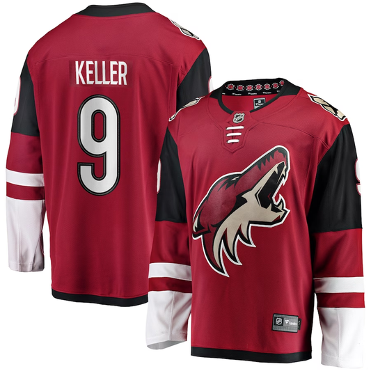 Men's Arizona Coyotes Clayton Keller #9 Garnet Home Premier Breakaway Player Jersey1