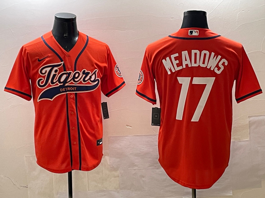 Men's Detroit Tigers Austin Meadows #17 Orange Replica Player Jersey1
