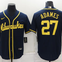 Men's Milwaukee Brewers Willy Adames #27 Navy Player Jersey1