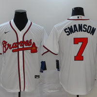 Men's Atlanta Braves Dansby Swanson #7 White Replica Player Jersey1