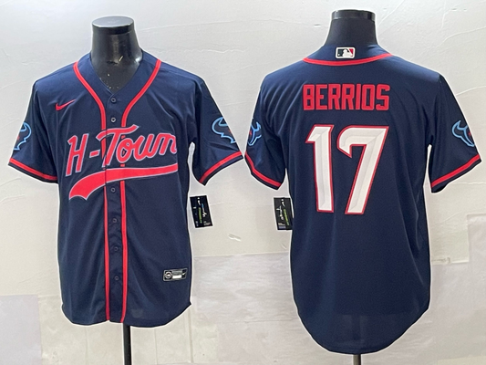 Men's Houston Texans Braxton Berrios #17 Navy Team Game Jersey