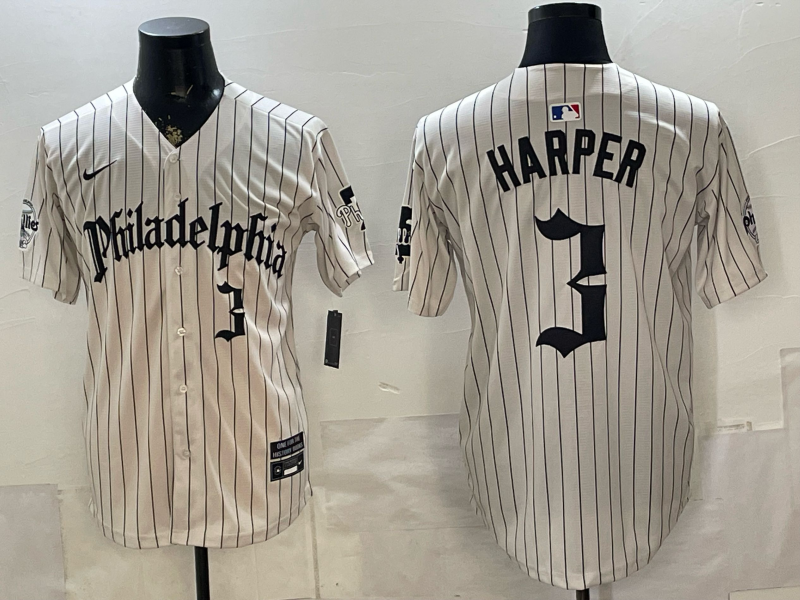 Men's Philadelphia Phillies Bryce Harper #3 Cream Replica Player Jersey