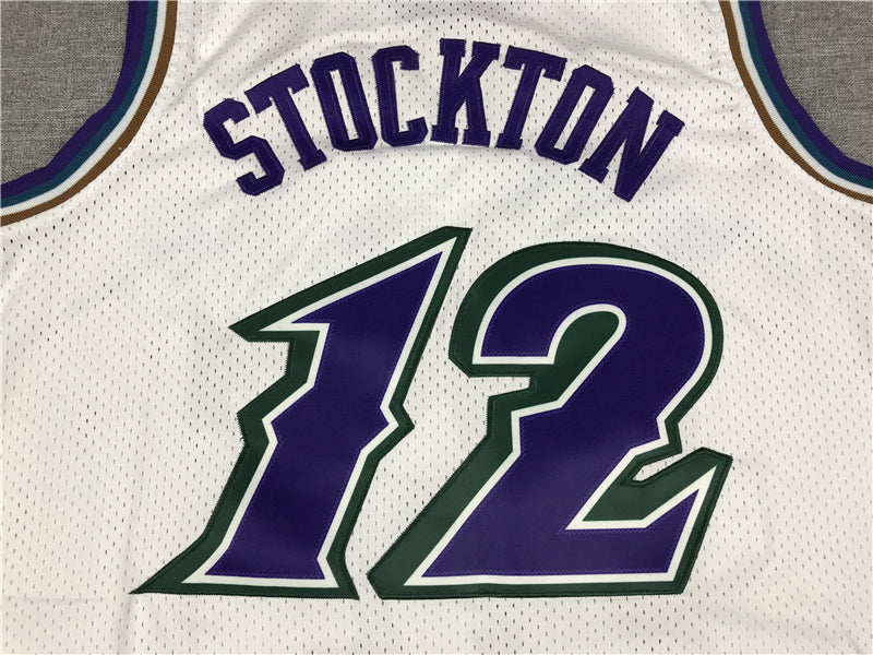 Men's Utah Jazz John Stockton White 1996-97 Hardwood Classics Swingman Jersey1