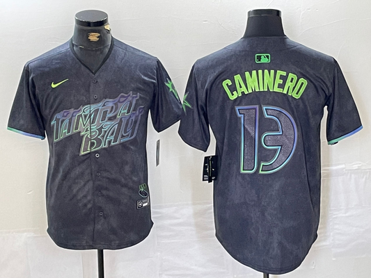 Men's Tampa Bay Rays Junior Caminero #13 Charcoal 2024 City Connect Limited Player Jersey1