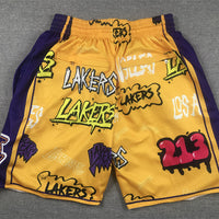 Men's Los Angeles Lakers Yellow Graffiti Edition Pocket Shorts1