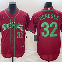 Men's 2023 World Baseball Classic #32 Joey Meneses Mexico Red Jersey1