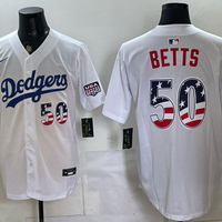 Men's Los Angeles Dodgers Mookie Betts #50 White USA 250 Fourth of July Home Stadium Jersey