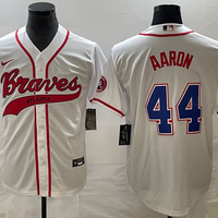 Men's Atlanta Braves Hank Aaron #44 White Replica Player Jersey1 Joint Edition
