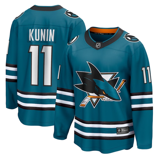 Men's San Jose Sharks Luke Kunin #11 Teal Home Breakaway Player Jersey1
