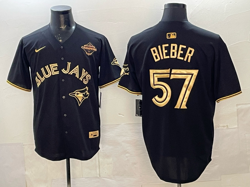 Men's Toronto Blue Jays Shane Bieber #57 Black Player Jersey