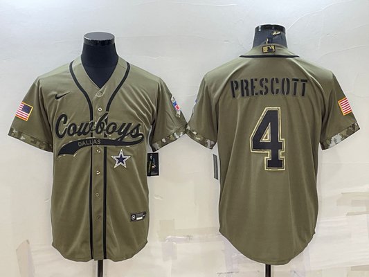 Men's Dallas Cowboys Dak Prescott #4 Olive 2022 Salute To Service Limited Jersey1 Joint Edition