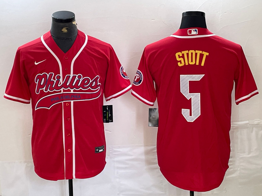 Men's Philadelphia Phillies Bryson Stott #5 Red Player Jersey1 Joint Edition