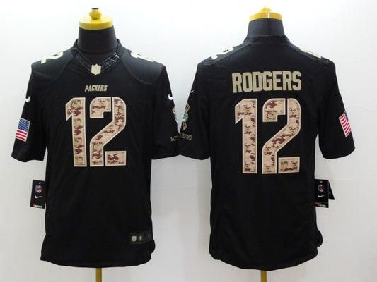 Men's Green Bay Packers #12 Aaron Rodgers Black Team Game Jersey1
