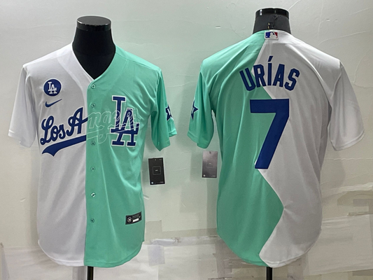Men's Los Angeles Dodgers Julio Urias #7 White/Green Replica Baseball Jersey1