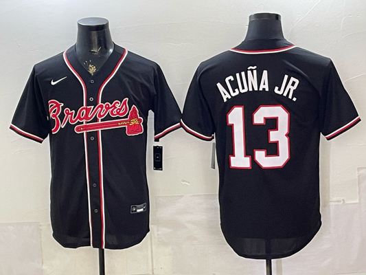 Men's Atlanta Braves Ronald Acuna Jr. #13 Fashion Replica Black Out Jersey