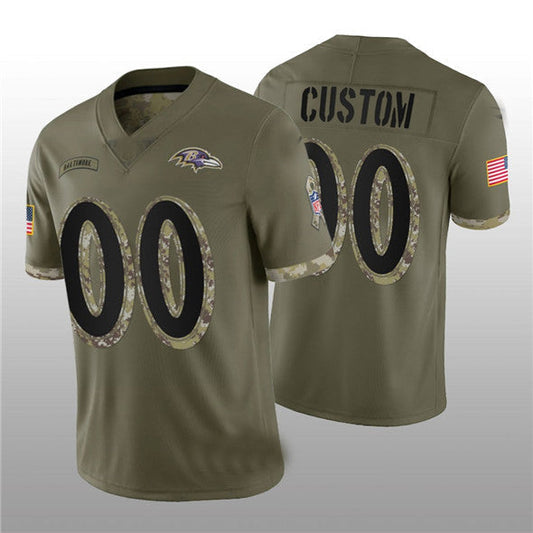Custom1 Baltimore Ravens ACTIVE PLAYER 2022 Olive Salute To Service Limited Stitched Jersey1 Football Jerseys