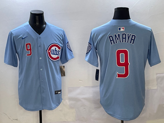 Men's Chicago Cubs Miguel Amaya #9 Light Blue 2nd Alternate Limited Player Jersey1