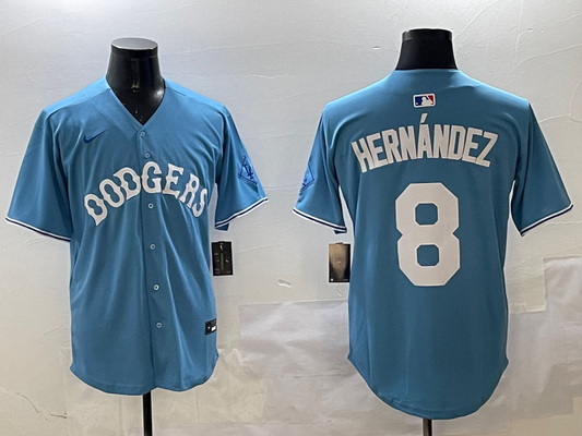 Men's Los Angeles Dodgers Enrique Hernandez #8 Light Blue Limited Player Jersey1