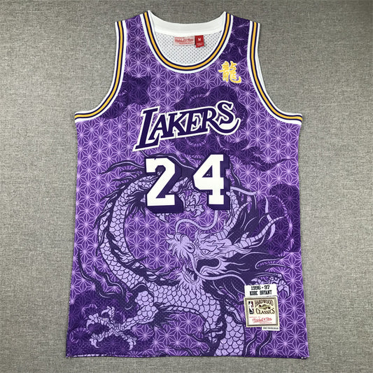 Men's Los Angeles Lakers Kobe Bryant #24 Purple Year of Dragon Edition Swingman Jersey1