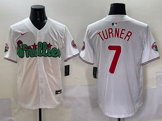 Men's Philadelphia Phillies Trea Turner #7 White Game Jersey1