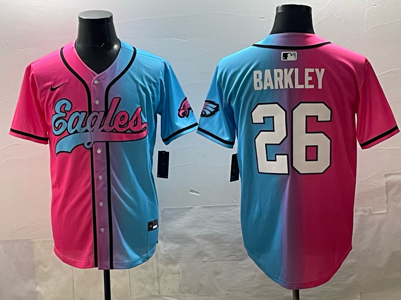 Saquon Barkley #26 Philadelphia Eagles Pink Blue Game Jersey - JerseysFreak