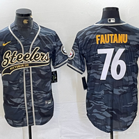 Men's Pittsburgh Steelers Troy Fautanu #76 Grey Camouflage Game Jersey1