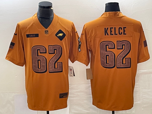 Men's Philadelphia Eagles Jason Kelce #62 Brown 2023 Salute To Service Retired Player Limited Jersey1
