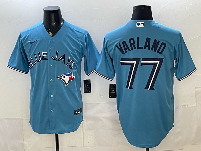 Men's Toronto Blue Jays Louis Varland #77 Light Blue Alternate Replica Jersey