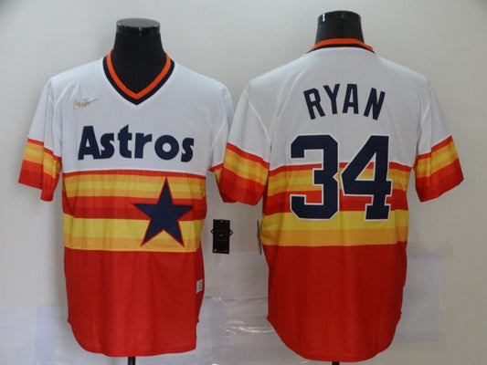 Men's Houston Astros Nolan Ryan #34 White/Orange Replica Baseball Jersey1