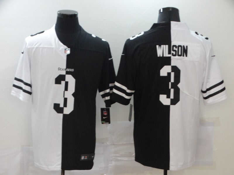 Men's Seattle Seahawks Russell Wilson #3 Black/White Game Jersey1