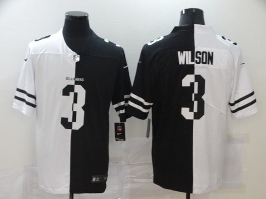 Men's Seattle Seahawks Russell Wilson #3 Black/White Game Jersey1