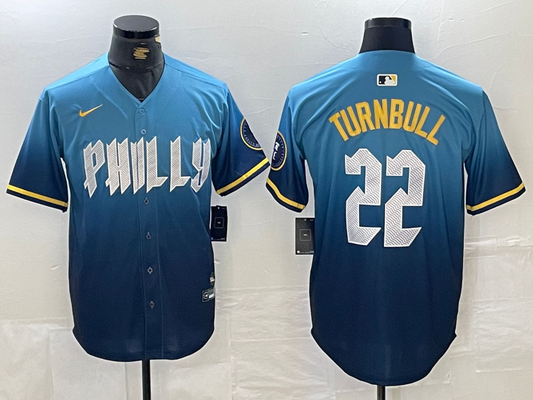 Men's Philadelphia Phillies Spencer Turnbull #22 Blue 2024 City Connect Limited Player Jersey1