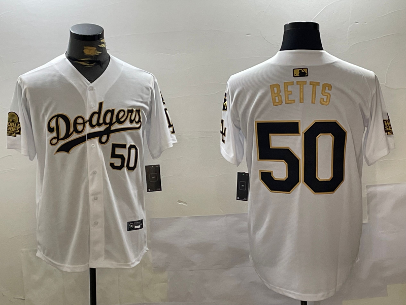 Men's Los Angeles Dodgers Mookie Betts White Game Player Jersey1