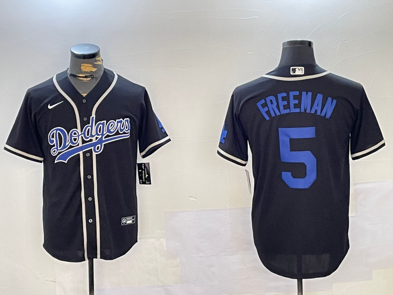 Men's Los Angeles Dodgers Freddie Freeman #5 Black Alternate Replica Player Jersey1
