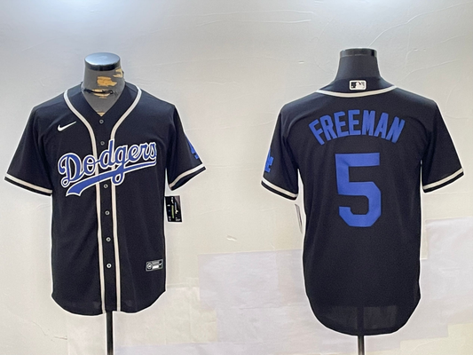 Men's Los Angeles Dodgers Freddie Freeman #5 Black Alternate Replica Player Jersey1