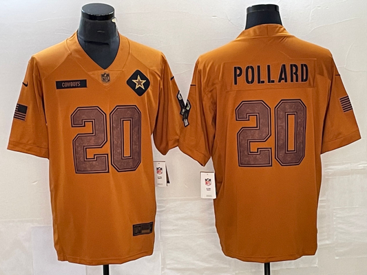 Men's Dallas Cowboys Tony Pollard #20 Brown 2023 Salute To Service Retired Player Limited Jersey1
