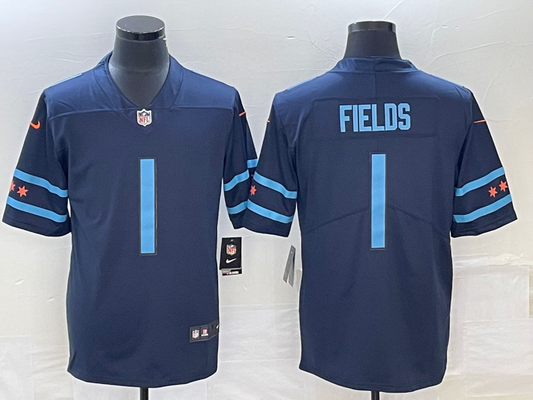 Men's Chicago Bears Justin Fields #1 Navy Game Jersey1 City Edition