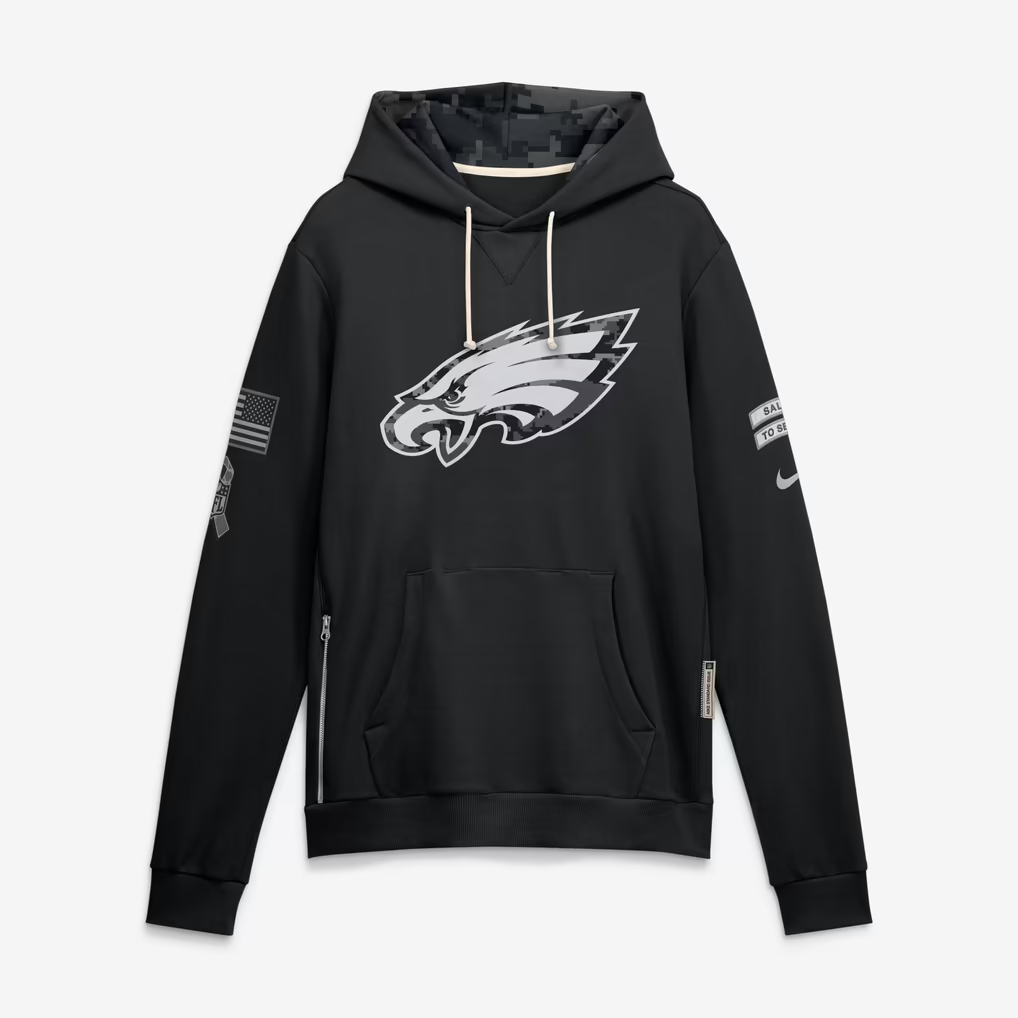 Men's Philadelphia Eagles Black 2026 Salute to Service Sideline Dri-FIT Pullover Hoodie