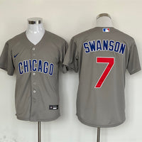 Men's Chicago Cubs Dansby Swanson #7 Gray Replica Player Jersey1