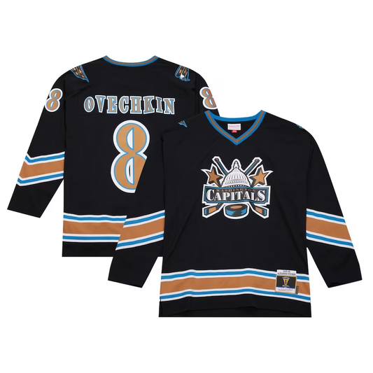 Men's Washington Capitals Alexander Ovechkin Mitchell #8 Ness Black 2005/06 Blue Line Player Jersey1