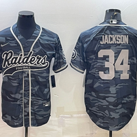 Men's Las Vegas Raiders Bo Jackson #34 Grey Camouflage Game Jersey1 Joint Edition