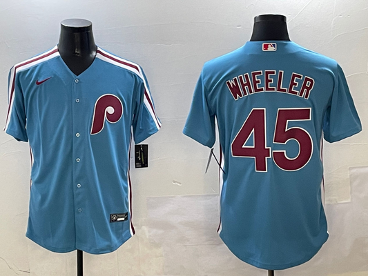 Men's Philadelphia Phillies Zack Wheeler #45 Light Blue Limited Player Jersey1