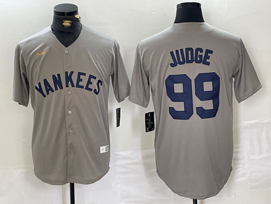 Men's New York Yankees Aaron Judge #99 Gray Road Cooperstown Collection Player Jersey1
