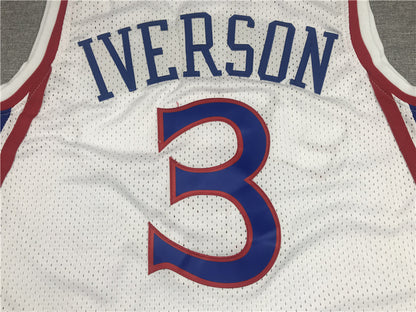 Men's Philadelphia 76ers Allen Iverson White Hardwood Classics Authentic Jersey1