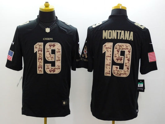 Men's Kansas City Chiefs Joe Montana #19 Black Game Player Jersey1