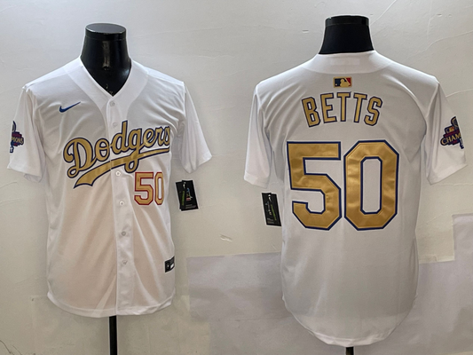 Men's Los Angeles Dodgers Mookie Betts #50 White 2025 Gold Collection Limited Jersey1